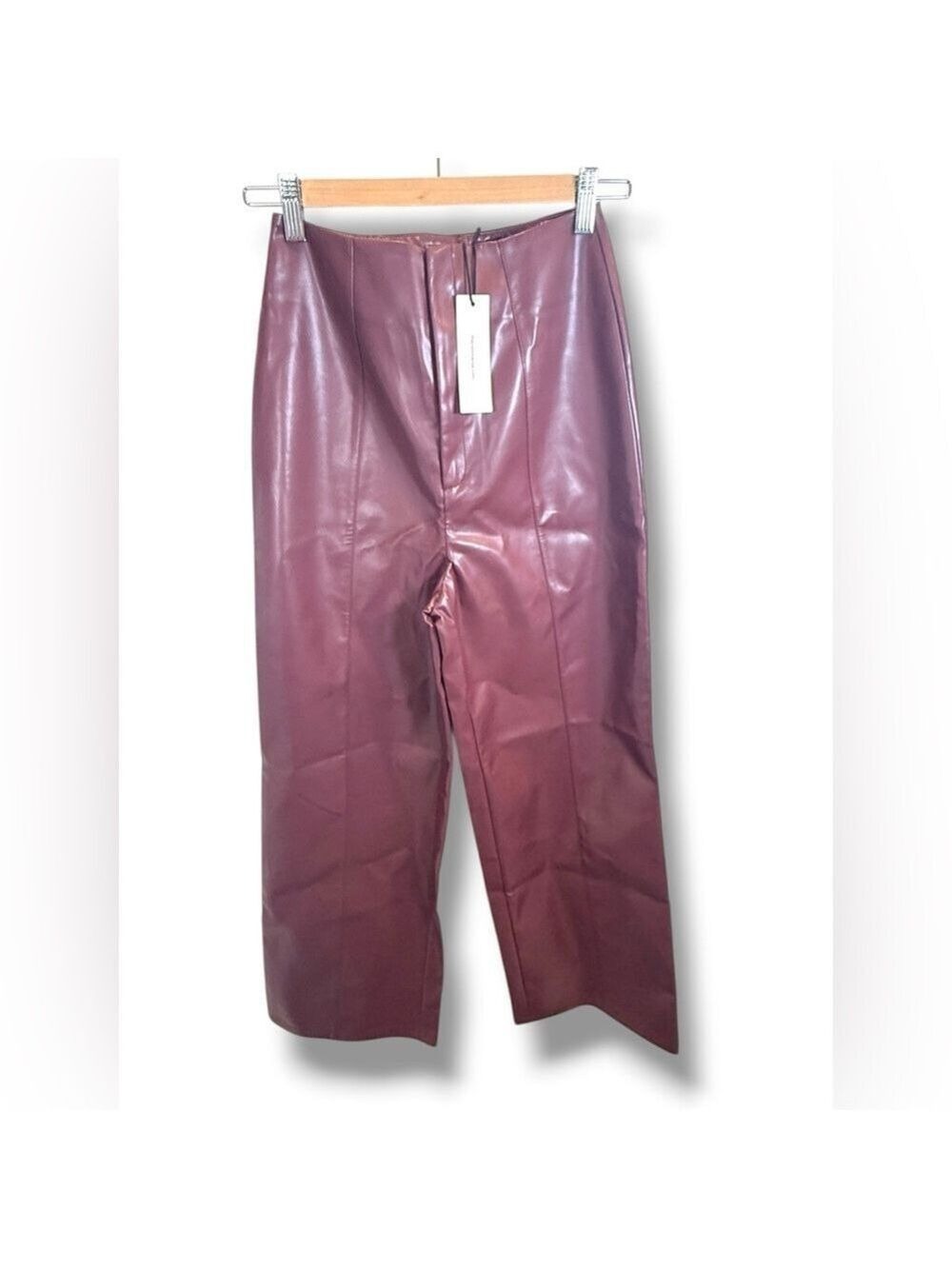 Commense Burgundy Faux Leather High Waist Wide Leg Pants Extra Small NWT - Picture 2 of 6